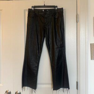KUT from the Kloth Black Coated Wide Leg Raw Hem Pants Size 8 Waxed Denim